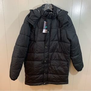 St. John's Bay Black Long Length Puffer Jacket Pockets Warm Coat S NEW $150